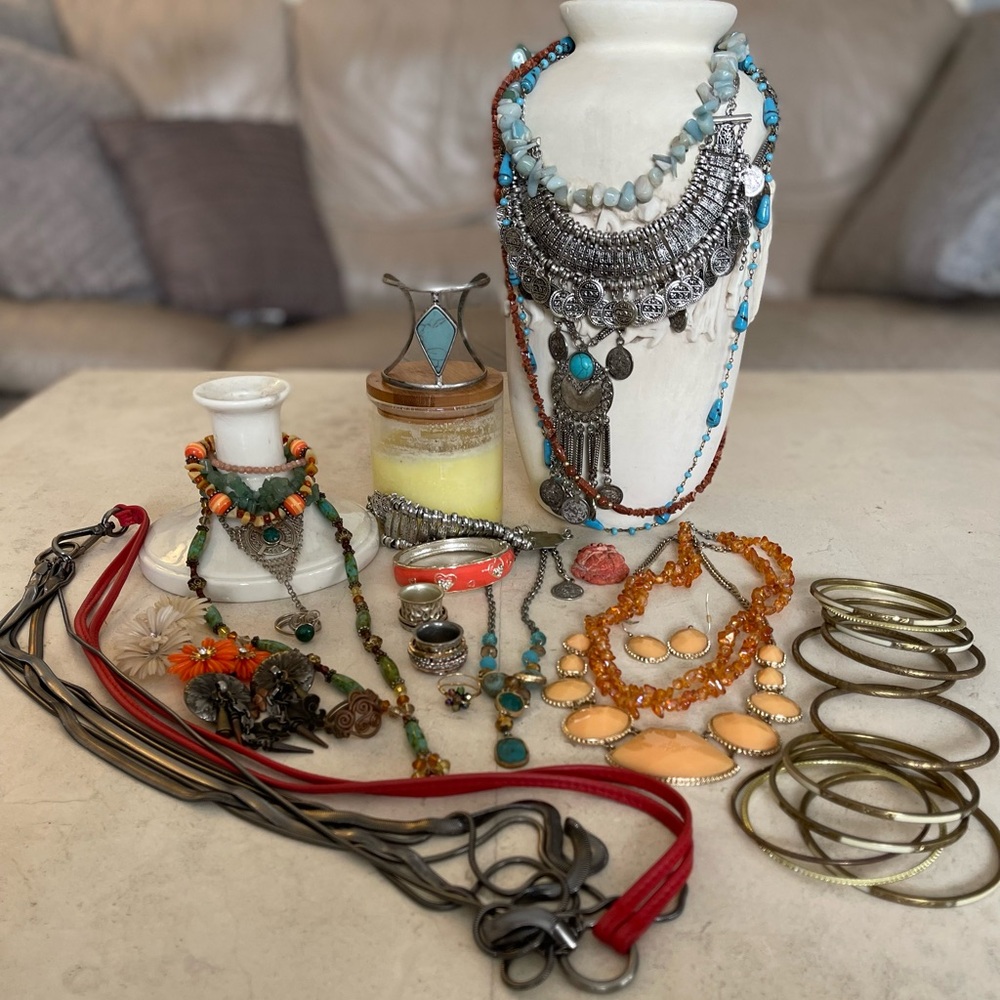 24 Pc Boho Jewelry Lot, Turquoise Stones, Vintage to Now
